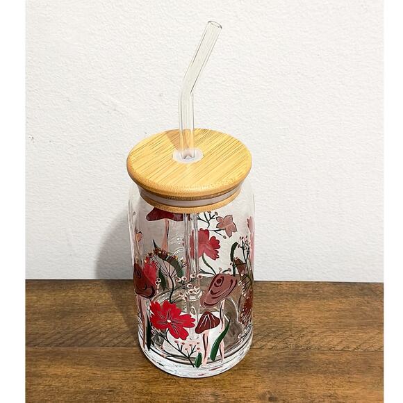 NEW: Mushroom and Floral, Glass Can Sipper (16 oz) - Picture 2 of 4